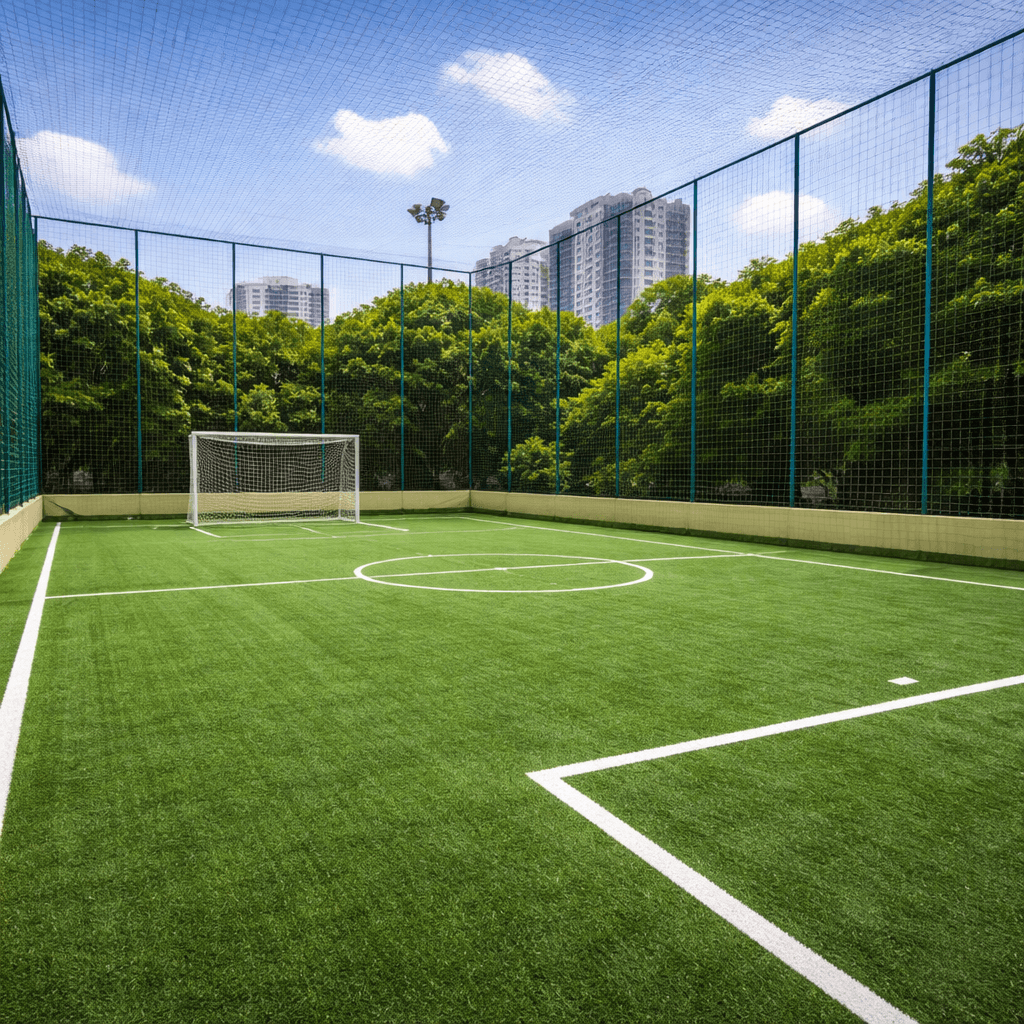 Rede de proteção em campo de futebol society